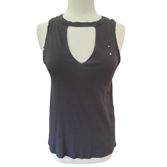American Eagle Grunge Cut-Out Sleeveless T-Shirt Holey Raw Rock Biker Punk-XS - Picture 1 of 14